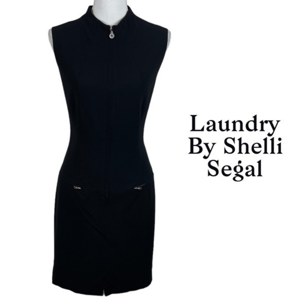 Laundry By Shelli Segal Black Sleeveless Zip-Front Sheath Dress
